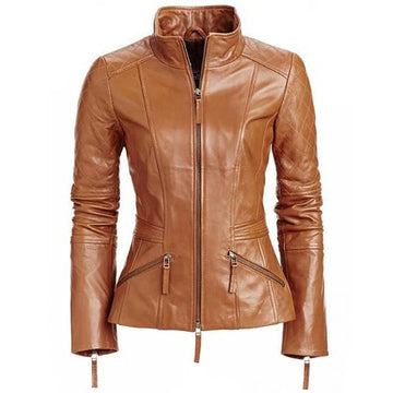 Women's Luxury Lambskin Leather Jacket - Classic Biker Style, Girls Slim Fit Cafe Racer Jacket