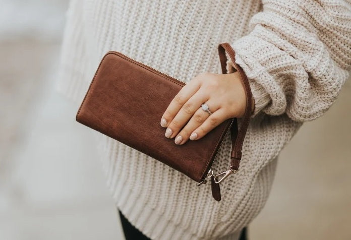 100% Natural Cowhide Clutch Wallet | Genuine Cow Skin Leather Clutch Pouch / Chic Purse for Women