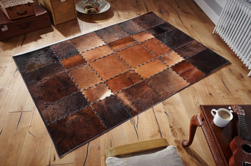 HAND stitched Natural Leather Patchwork RUG | Cowhide Area Rug | Hallway Runner - Home Décor Carpet | PR1044