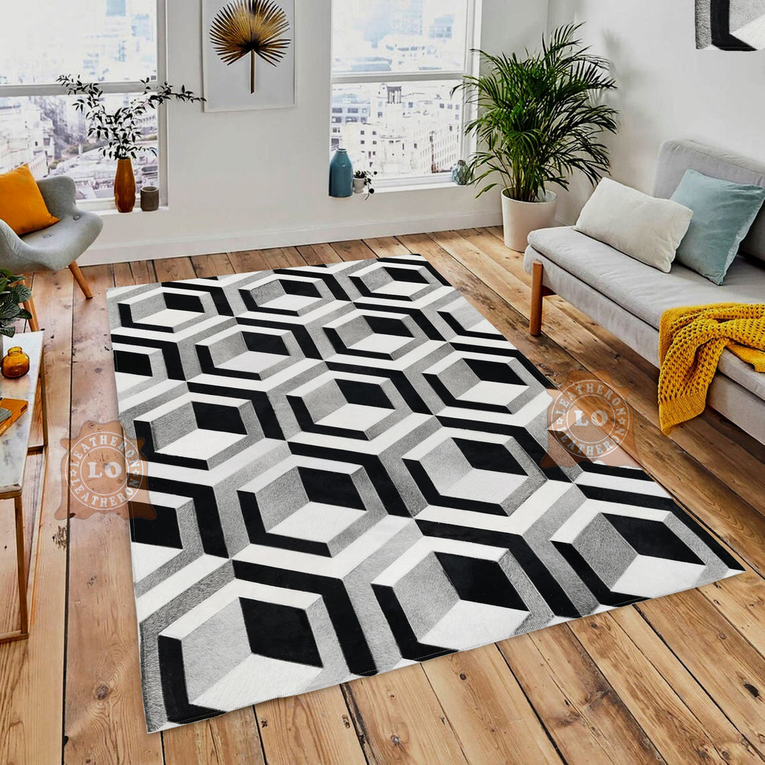HANDMADE 100% Natural COWHIDE RUG | Patchwork Cowhide Area Rug | Real Cowhide Hallway Runner | Hair on Leather Cowhide Carpet | PR304