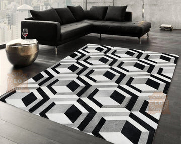 HANDMADE 100% Natural COWHIDE RUG | Patchwork Cowhide Area Rug | Real Cowhide Hallway Runner | Hair on Leather Cowhide Carpet | PR304