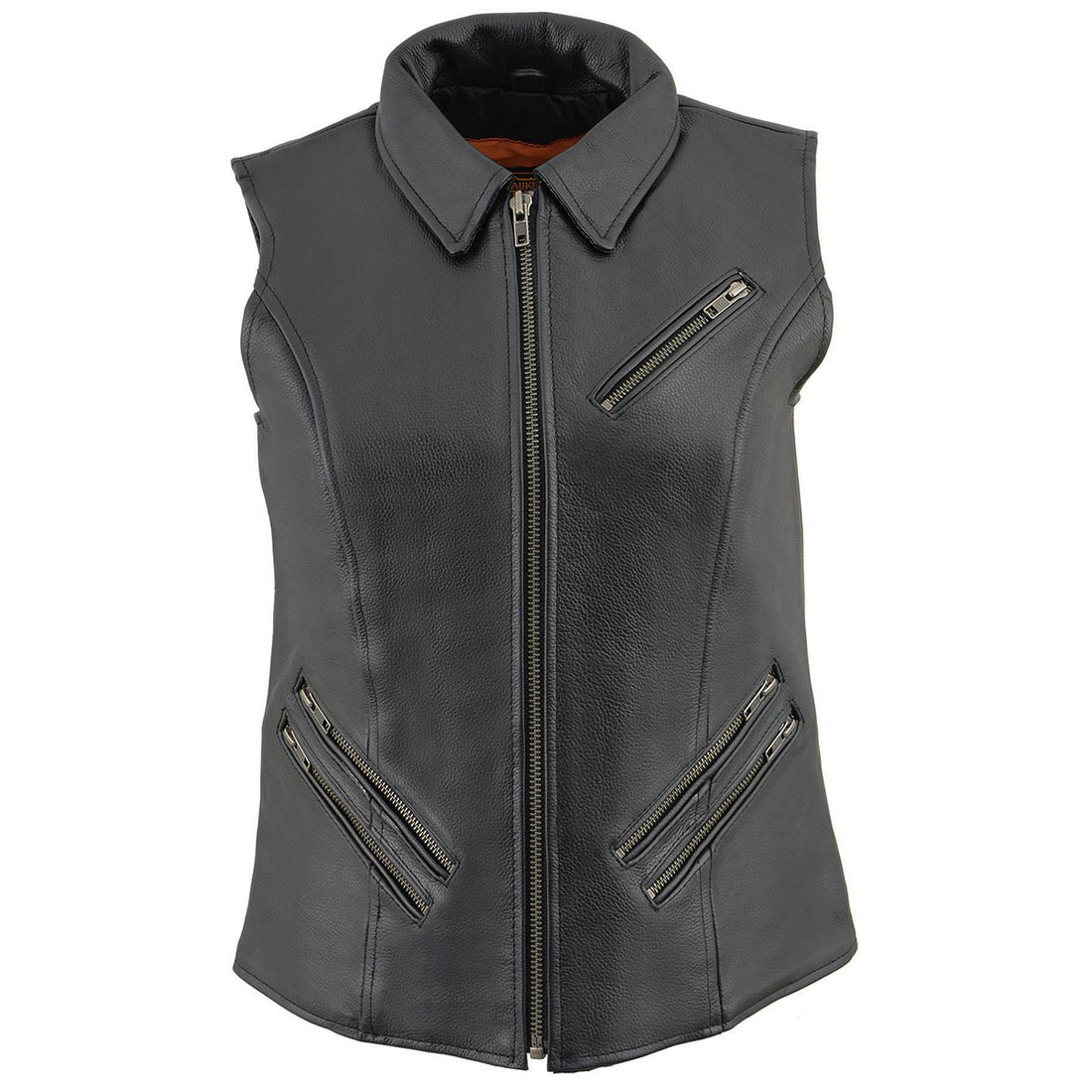 Women’s Shirt Collar Motorcycle Rider Leather Vest - Real Lambskin Leather Vest for Females, Classic Biker Vest