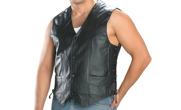 Classic Side Lace Leather Vest - Moto V-Shape Neck Waistcoat - Stylish Casual Fit