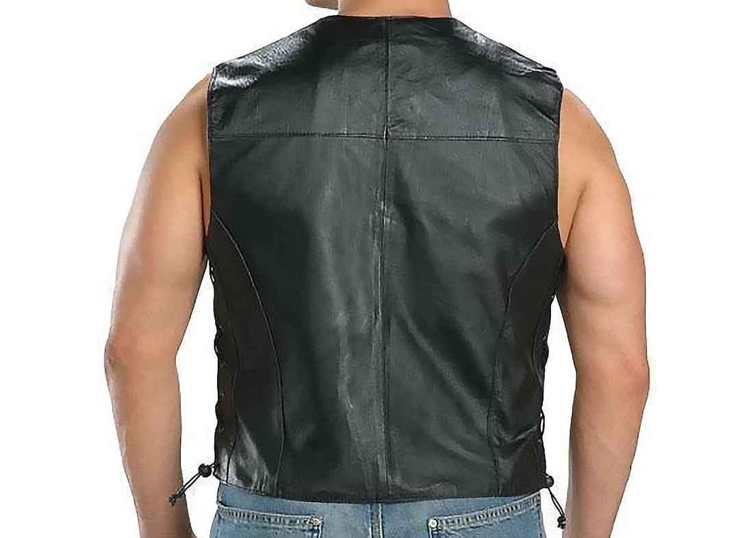 Classic Side Lace Leather Vest - Moto V-Shape Neck Waistcoat - Stylish Casual Fit
