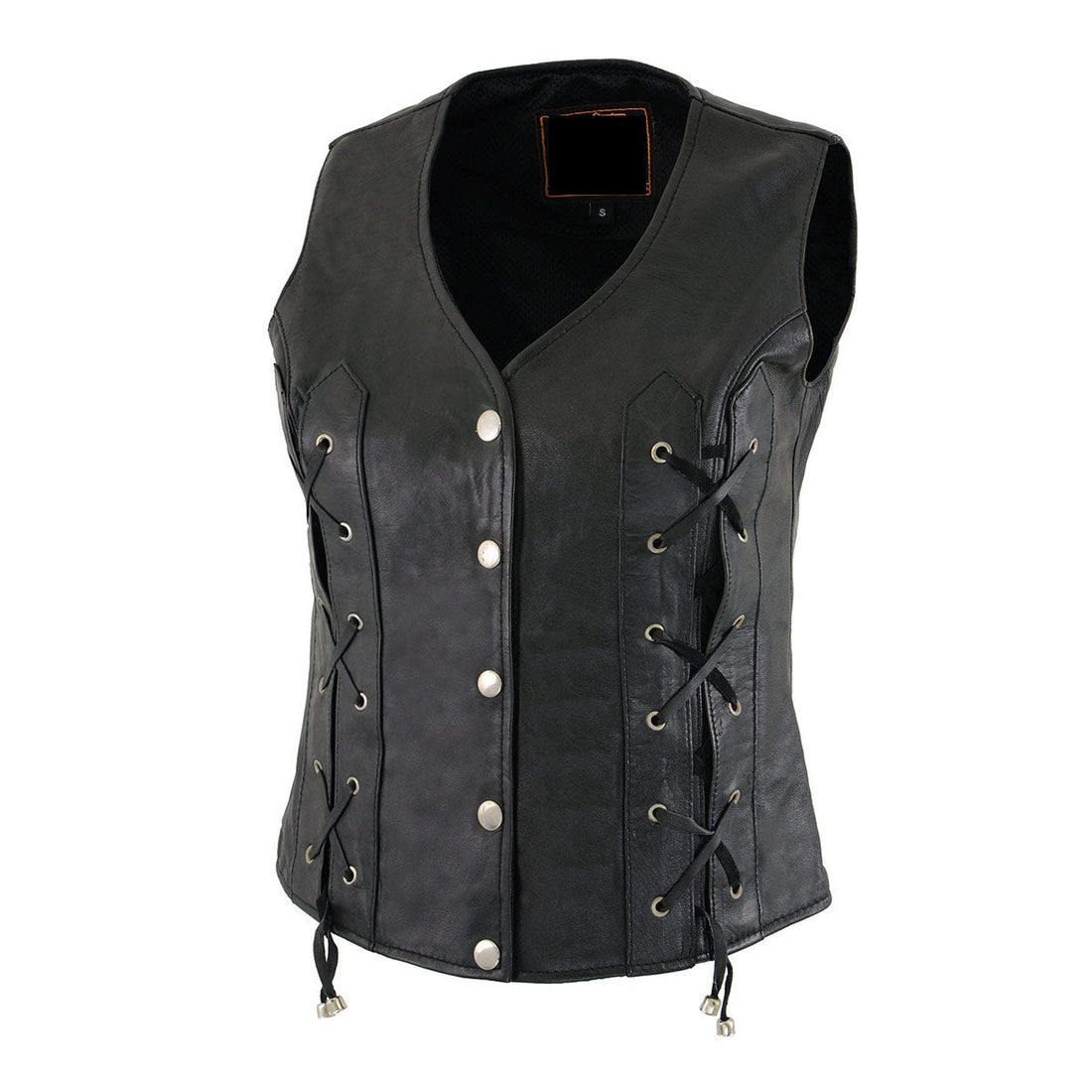 Women's Classic Western Motorcycle Rider Leather Vest with Front Laces - Real Lambskin Leather Vest for Females, Ladies Biker Vest