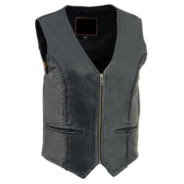 Women's Classic Motorcycle Leather Vest - Real Lambskin Leather Vest for Females, Ladies Biker Vest