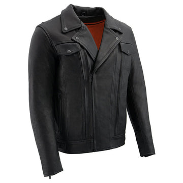 Men's Premium Motorcycle Vented Leather Jacket with Multi-Utility Pockets - Real Lambskin Leather Jacket - Classic Cafe Racer Biker Jacket
