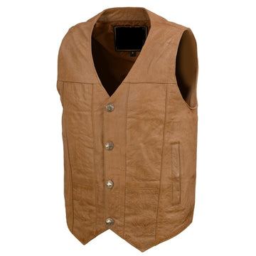 Classic V-Neck Western Style Motorcycle Rider Leather Vest - Men's Real Leather Waistcoat - Stylish Casual Outfit