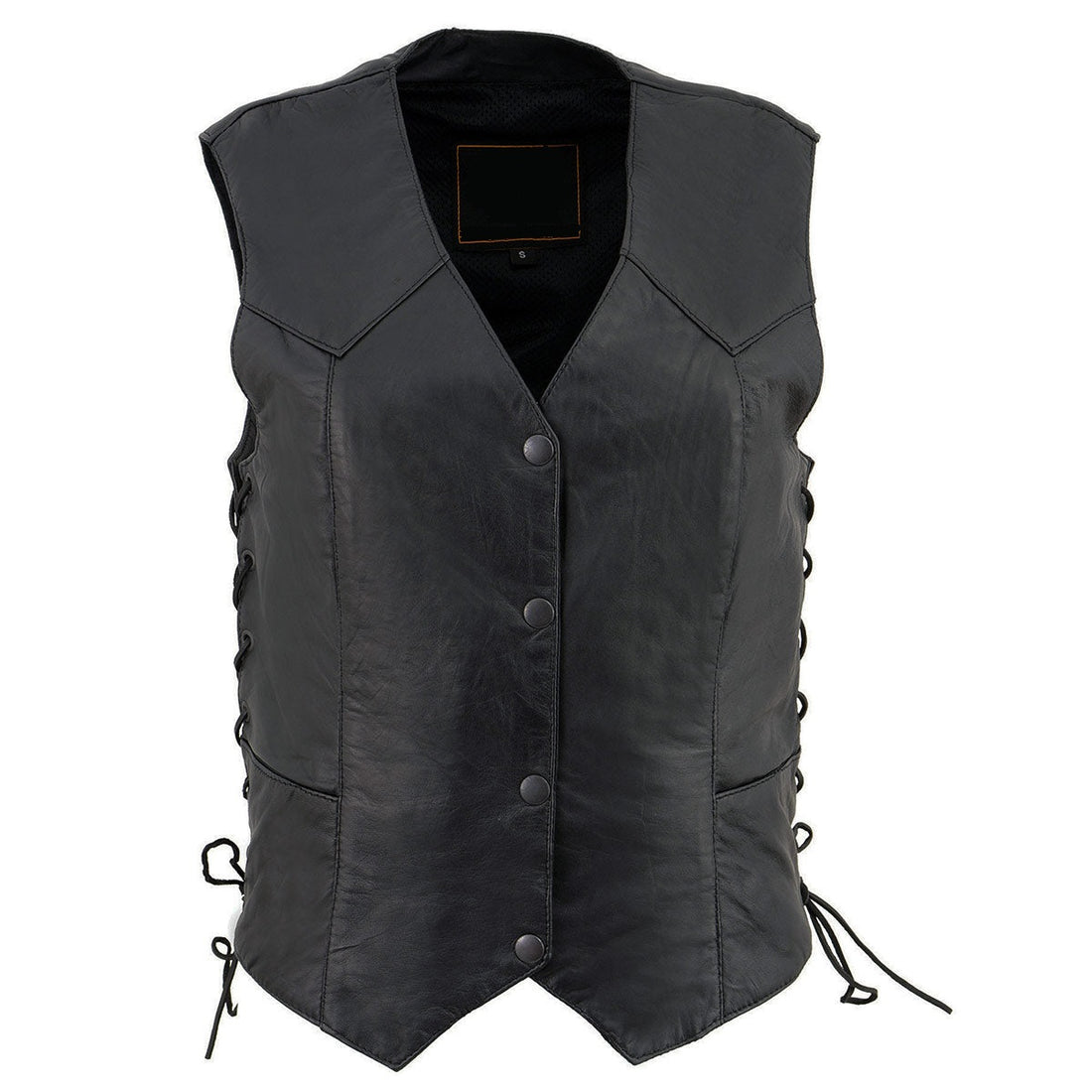 Women's Classic Side Laces Western Motorcycle Rider Leather Vest - Real Lambskin Leather Vest for Females, Classic Biker Vest
