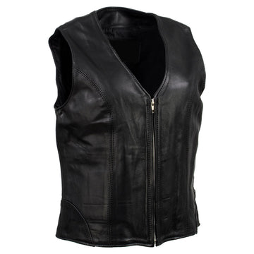 Women's Classic Motorcycle Leather Vest - Real Lambskin Leather Vest for Females, Ladies Biker Vest