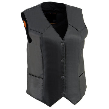 Women's Classic Western Motorcycle Rider Leather Vest - Real Lambskin Leather Vest for Females, Ladies Biker Vest