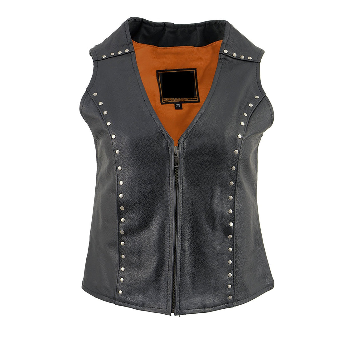 Women's Classic Motorcycle Leather Vest with Studding Details - Real Lambskin Leather Vest for Females, Ladies Biker Vest