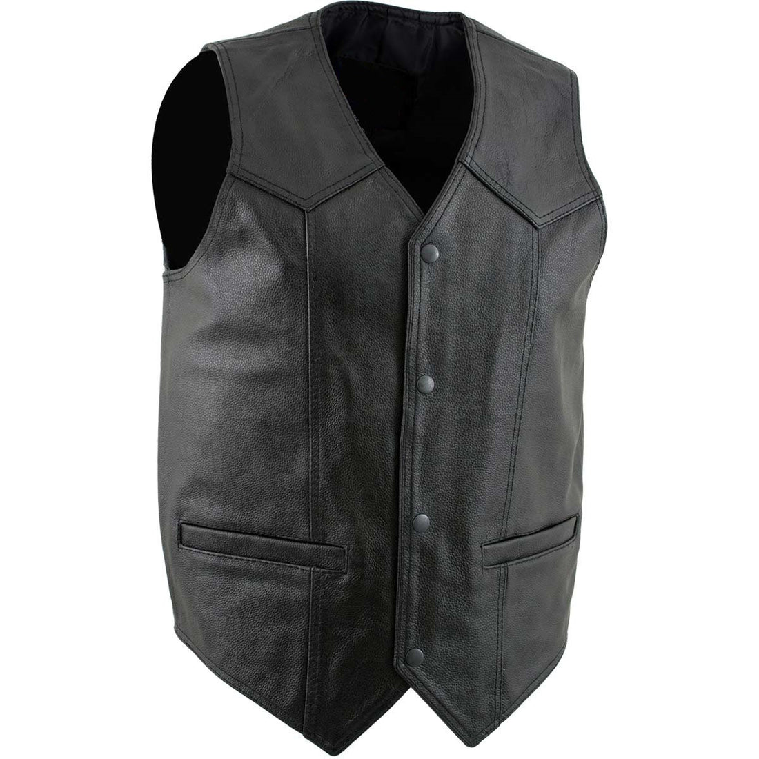 'Classy' Leather Motorcycle Rider Vest with Snap Button Closure - Biker V-Shape Neck Waistcoat