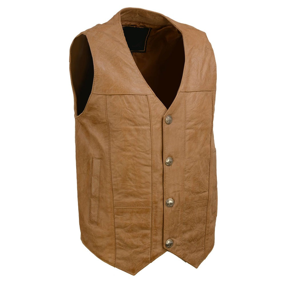 Classic V-Neck Western Style Motorcycle Rider Leather Vest - Men's Real Leather Waistcoat - Stylish Casual Outfit