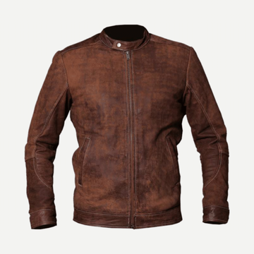 Men's Distressed Vintage Leather Jacket - Genuine Leather Cafe Racer Jacket - Biker Jacket