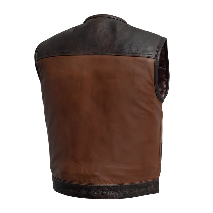 Men's Motorcycle Leather Vest - Western Style Biker Vest - Classic banded collar Real Leather Waistcoat