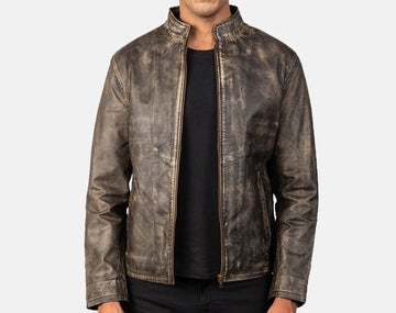 Men's Motorcycle Distressed Brown Leather Jacket - Genuine Lambskin Leather Cafe Racer Jacket - Casual Biker Jacket