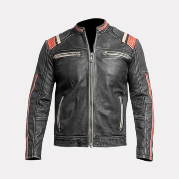 Men's Distressed Leather Jacket - Genuine Full Grain Leather Cafe Racer Jacket - Motorcycle Jacket