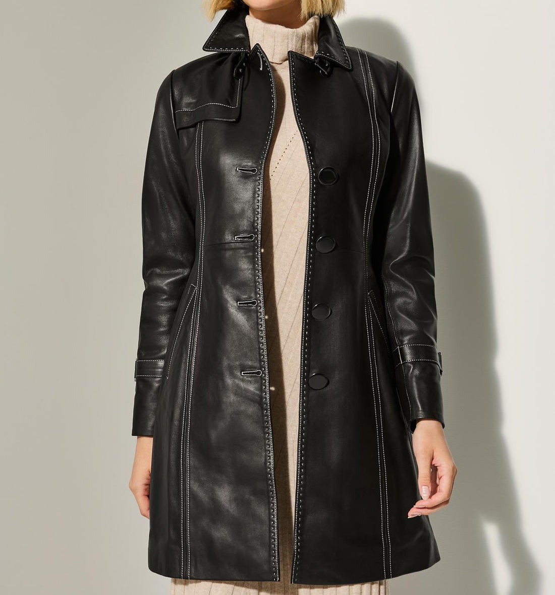Women's Genuine Leather Long Coat - Leather Trench for Girls - Luxury Leather Duster Coat