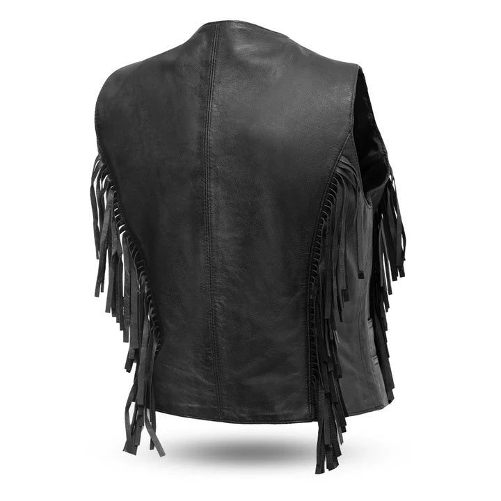 Women's Classic Motorcycle Fringe Style Leather Vest - Real Lambskin Leather Vest for Females, Ladies Biker Vest