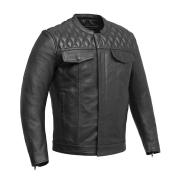 Men's Biker Leather Jacket - Genuine Full Grain Leather Cafe Racer Jacket - Motorcycle Jacket