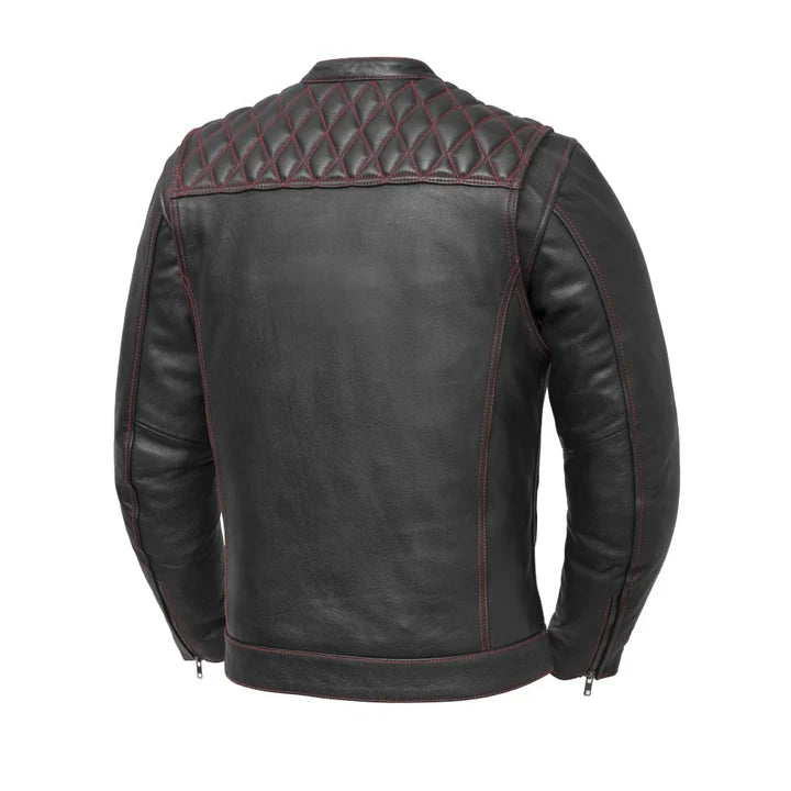 Men's Biker Leather Jacket - Genuine Full Grain Leather Cafe Racer Jacket - Motorcycle Jacket