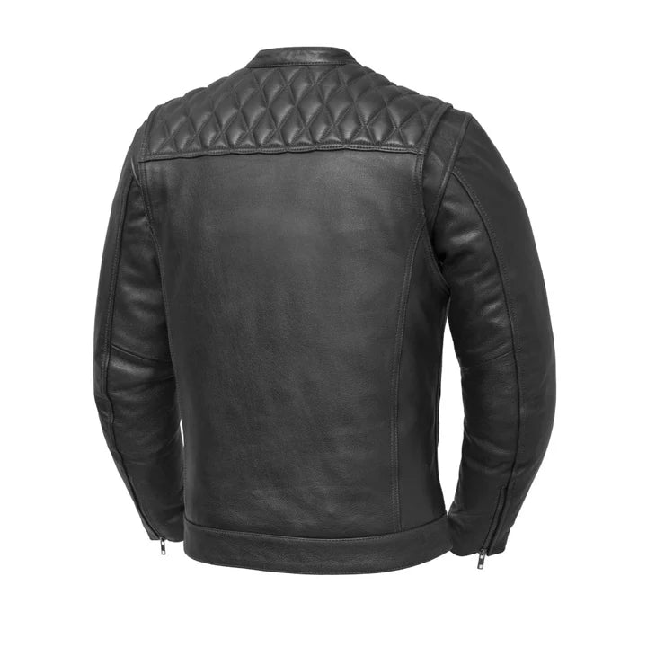 Men's Biker Leather Jacket - Genuine Full Grain Leather Cafe Racer Jacket - Motorcycle Jacket