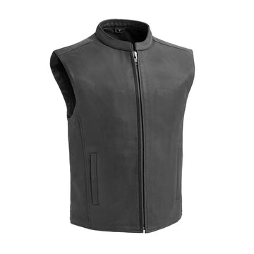 Men's Black Motorcycle Club Style Leather Vest - Western Style Biker Vest - Real Leather Waistcoat