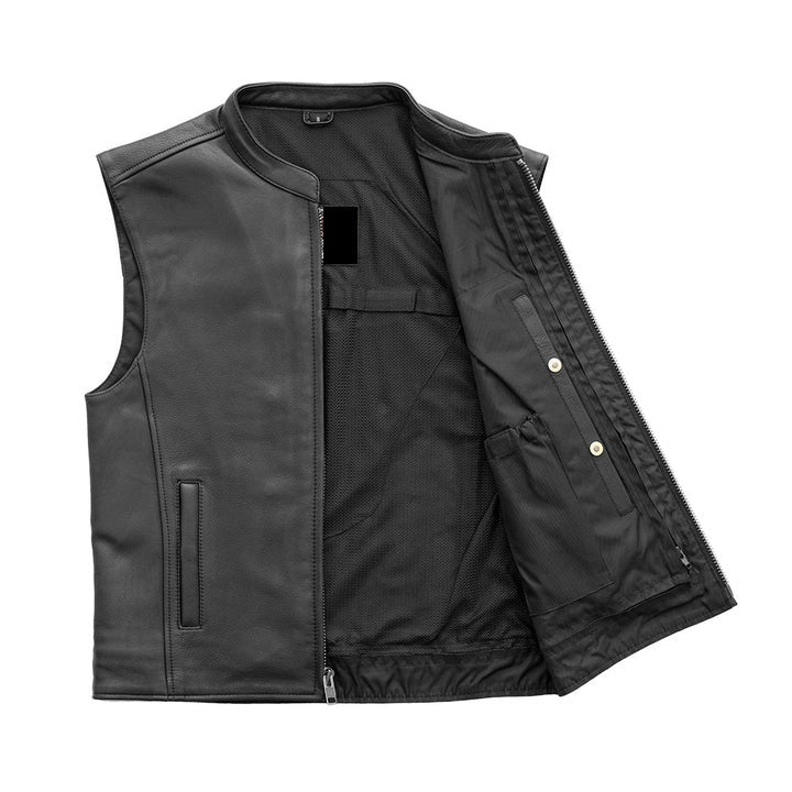 Men's Black Motorcycle Club Style Leather Vest - Western Style Biker Vest - Real Leather Waistcoat