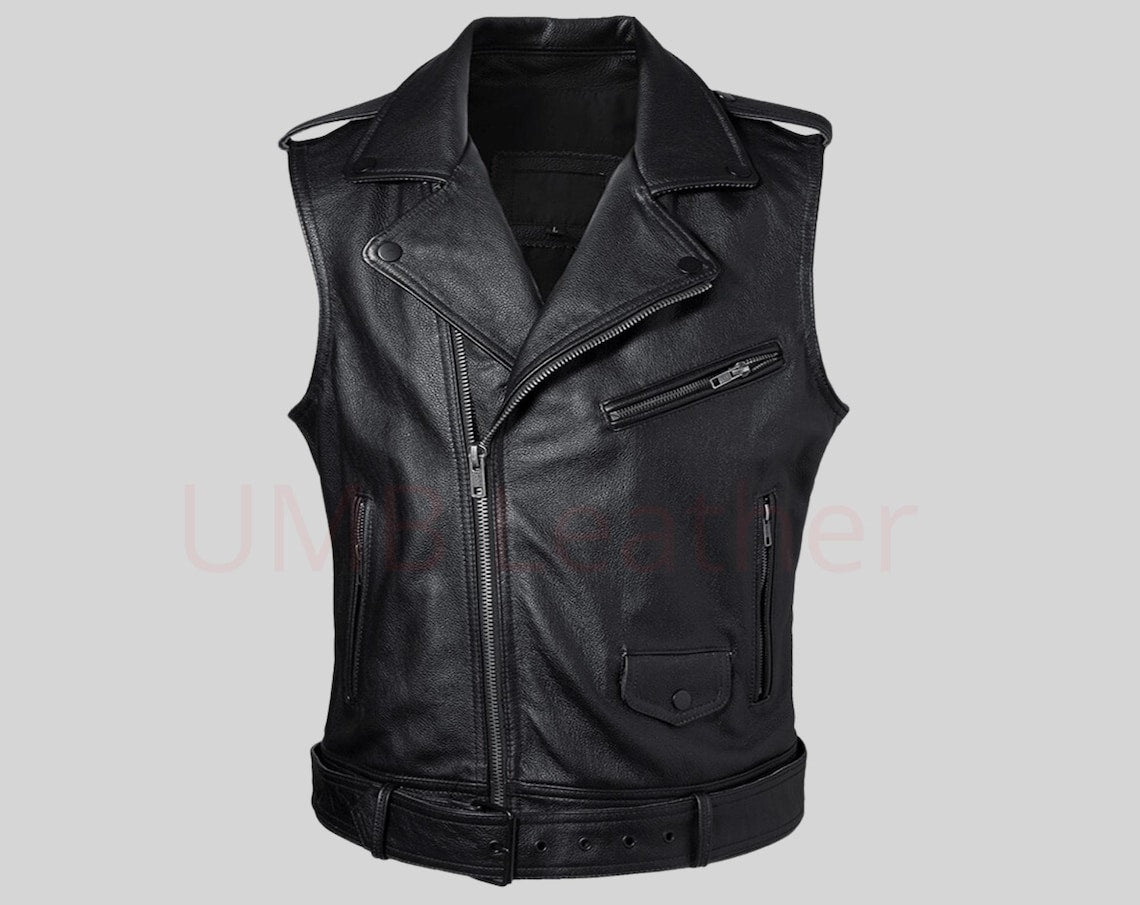 Men's Genuine Real outlet Leather Cowhide Handmade vest