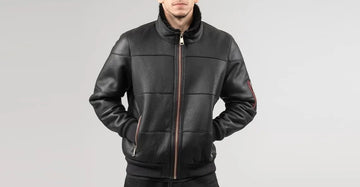 Men's Motorcycle Bomber Leather Jacket with Fur Collar - Genuine Lambskin Leather Cafe Racer Jacket - Classic Casual Leather Jacket