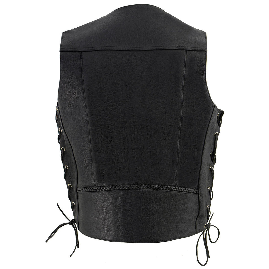 Men's Black Motorcycle Club Style Leather Vest - Western Style Biker Vest - Real Leather Waistcoat