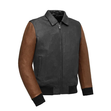 Men's Motorcycle Bomber Two Tone Leather Jacket - Genuine Lambskin Leather Cafe Racer Jacket - Biker Jacket