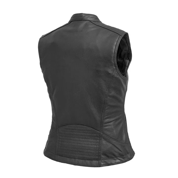 Women's Classic Motorcycle Leather Vest - Real Lambskin Leather Vest for Females, Ladies Biker Vest