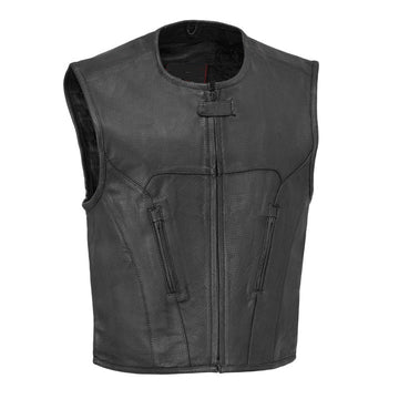 Men's Black Motorcycle Perforated Leather Vest - SWAT Style Biker Vest - Real Leather Waistcoat