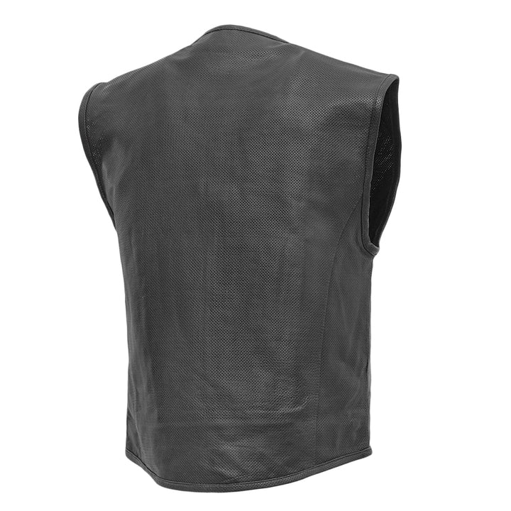 Men's Black Motorcycle Perforated Leather Vest - SWAT Style Biker Vest - Real Leather Waistcoat