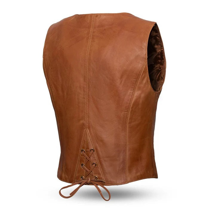 Women's Classic Motorcycle Western Style Leather Vest - Real Lambskin Leather Vest for Females, Ladies Biker Vest