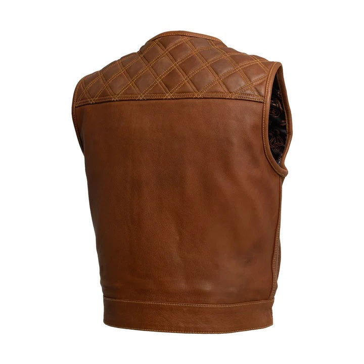 Men's Brown Motorcycle Leather Vest - Western Style Biker Vest - Real Leather Waistcoat