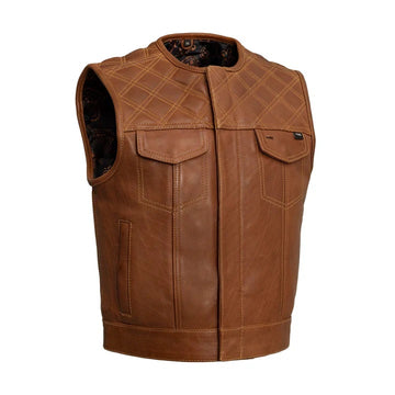 Men's Brown Motorcycle Leather Vest - Western Style Biker Vest - Real Leather Waistcoat