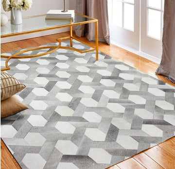 Handcrafted Cowhide Patchwork Rug: 100% Natural, Real Leather | Hallway Runner | Hair on Leather Carpet | PR179