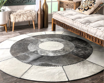 Cowhide Area Rug with Natural Patchwork Design | Hair on Leather Cowhide Carpet | PR126