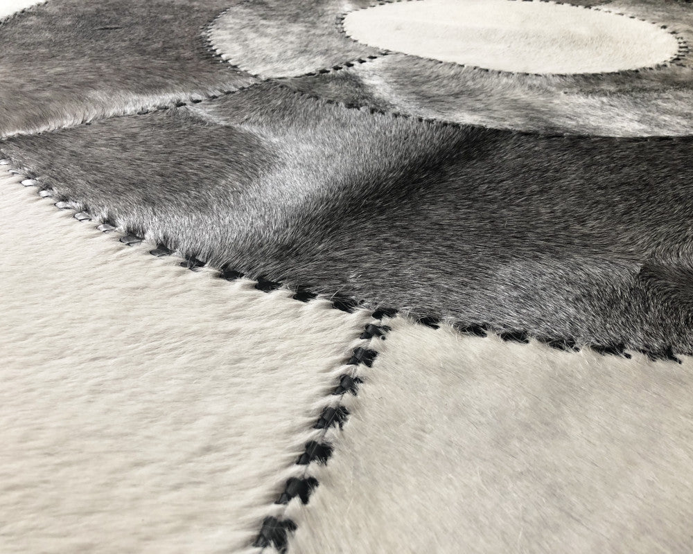 Cowhide Area Rug with Natural Patchwork Design | Hair on Leather Cowhide Carpet | PR126