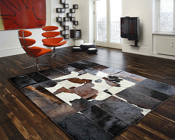 Handcrafted Natural Leather RUG for Interior Floor | Genuine Cowhide Patchwork Rug for Hallways and Living Rooms | Mixed color Carpet | PR184