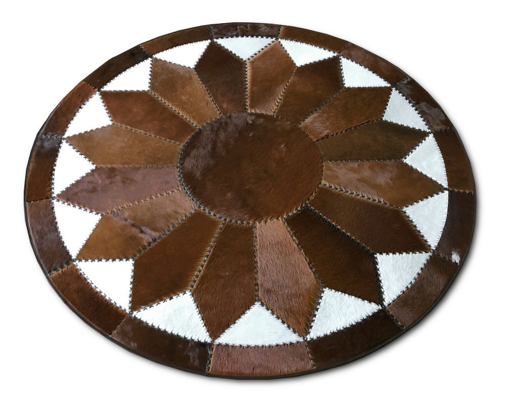 Luxurious Hair-On Cowhide Patchwork Area Carpet, Handcrafted Excellence | Hair on Leather Carpet with Leather Braided Work | PR105