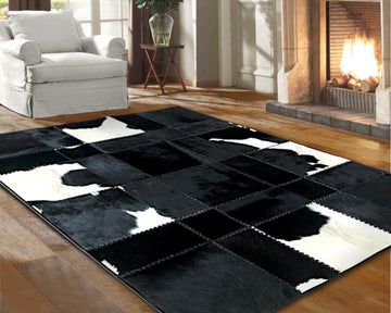 Modern Design Natural COWHIDE Patchwork Area Rug | Leather Runner for Interior Decor | Black White Carpet | 528