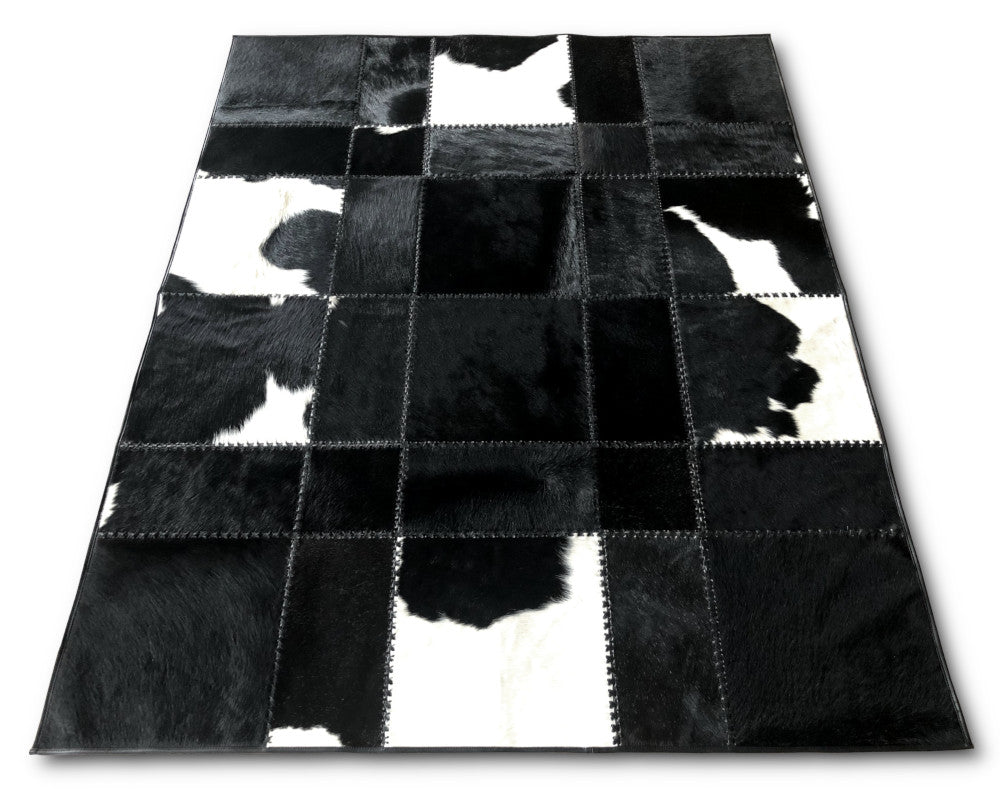 Modern Design Natural COWHIDE Patchwork Area Rug | Leather Runner for Interior Decor | Black White Carpet | 528