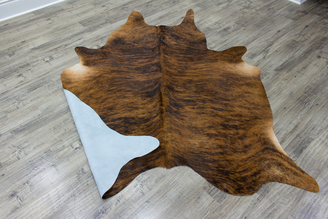 XLarge ( 7.3 x 6 ft ) BRAZILLIAN BRINDLE Cowhide Rug Hair-on Leather Area Rug - Exact as Photo