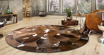 Hand Stitched Cowhide Rug Patchwork Cow Skin Premium Leather Area Rug for Living Room | Hair on Leather Carpet | PR157