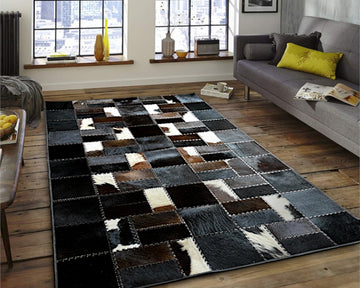 Top Design Luxury Quality Floor RUG | Patchwork Area Rug for Interior Decoration | Hair on Leather Carpet | PR187