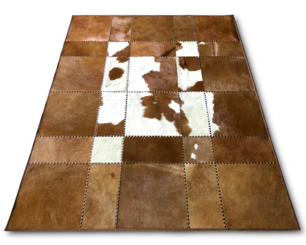 Brown White Natural COWHIDE RUG for Luxurious Interior Decor | Patchwork Area Carpet | Leather Runners for Hallways | 523